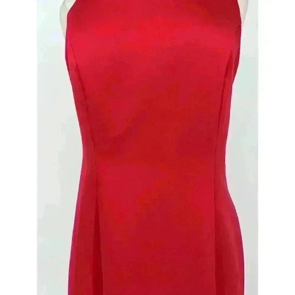 Vintage 90s Rhapsody Red Satin Maxi Dress Gown Size 12 Minimalist Prom HoCo - Picture 3 of 14